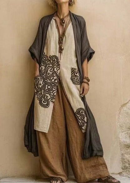 Boho V Neck Print Top Cardigan And Wide Leg Pants Three Pieces Set Fall