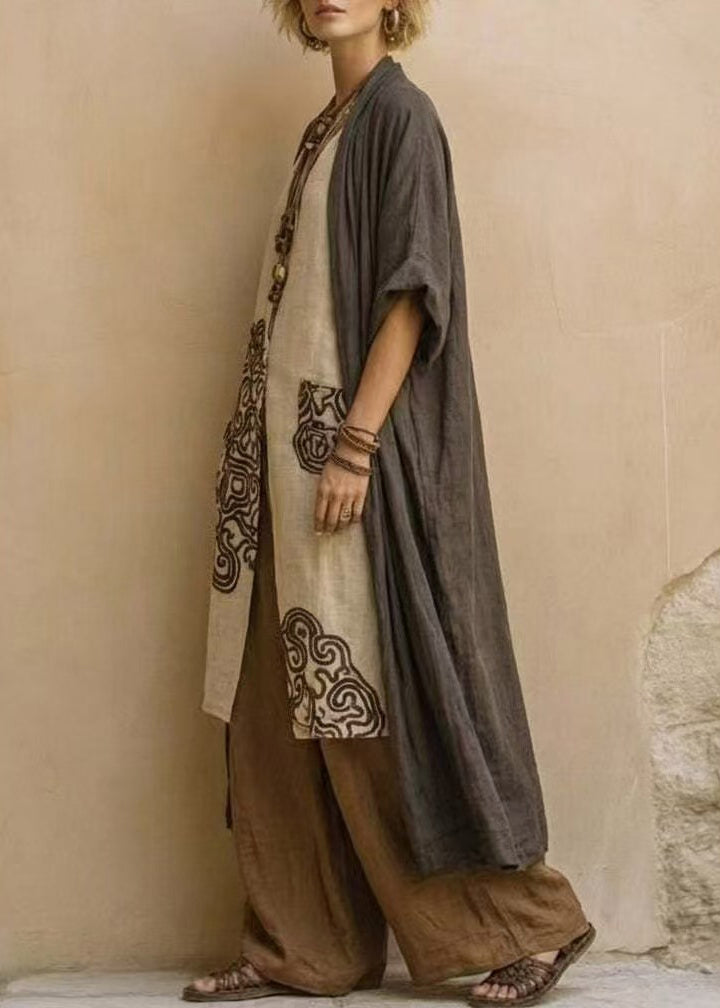 Boho V Neck Print Top Cardigan And Wide Leg Pants Three Pieces Set Fall