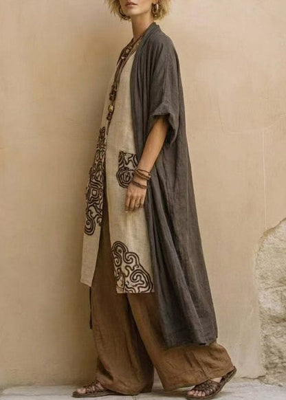 Boho V Neck Print Top Cardigan And Wide Leg Pants Three Pieces Set Fall