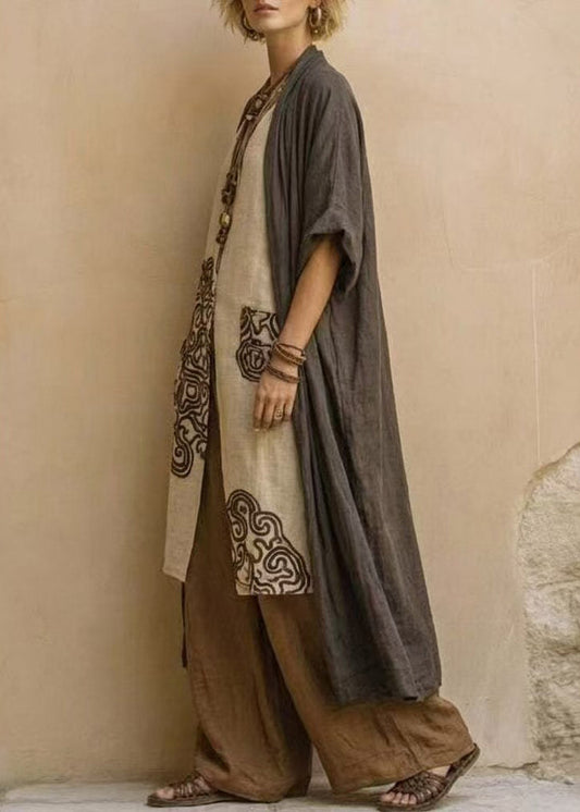 Boho V Neck Print Top Cardigan And Wide Leg Pants Three Pieces Set Fall