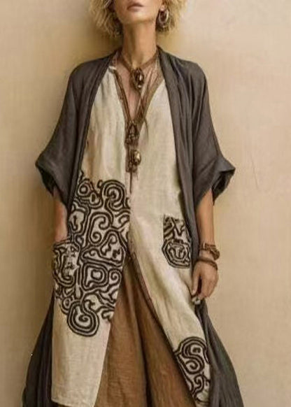 Boho V Neck Print Top Cardigan And Wide Leg Pants Three Pieces Set Fall