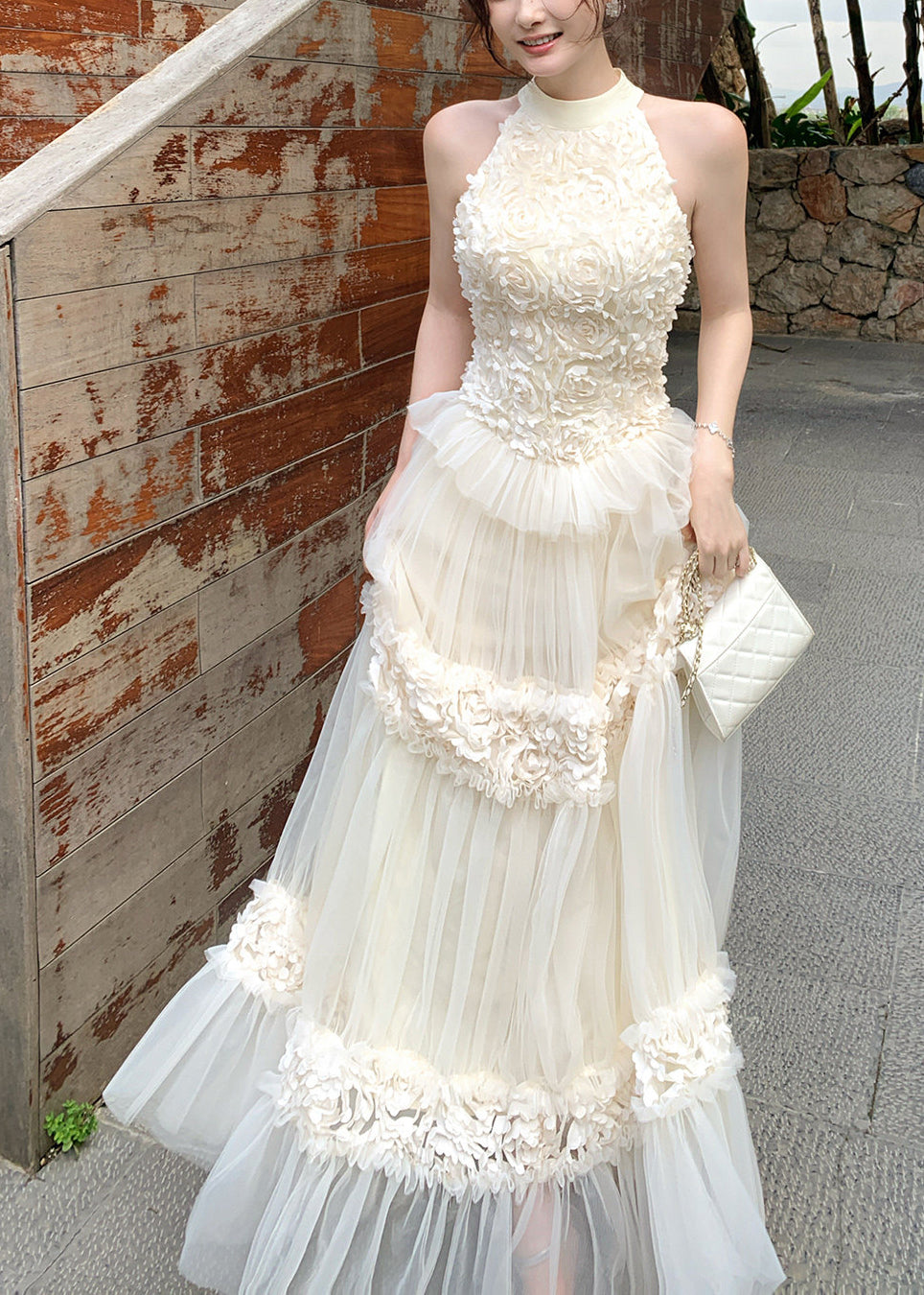 Boho White Cold Shoulder Floral Tulle Party Dress Summer