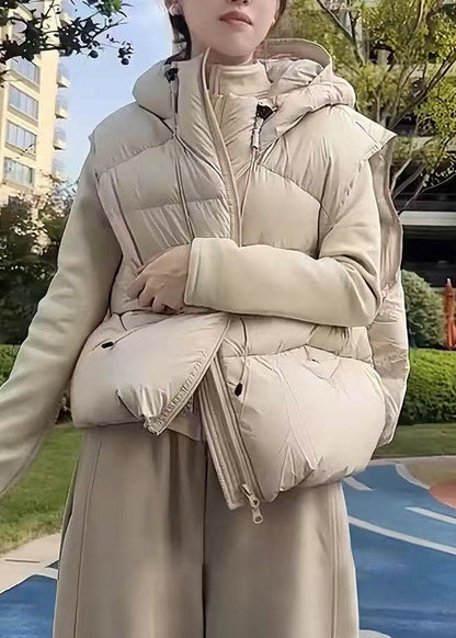 Boho White Hooded Thick Duck Down Down Vests Winter