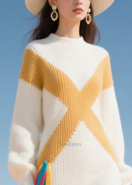 Boho White Lace Patchwork Warm Knitwear Dress Winter