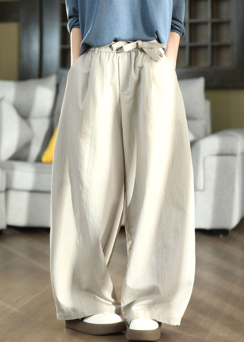 Boho White Oversized Cotton Straight Pants Fall