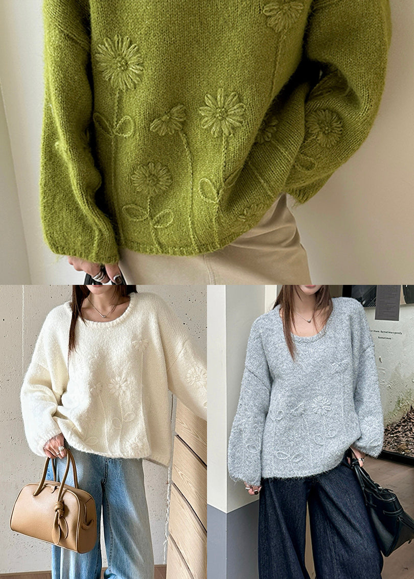 Boho White Oversized Jacquard Knit Sweaters Winter