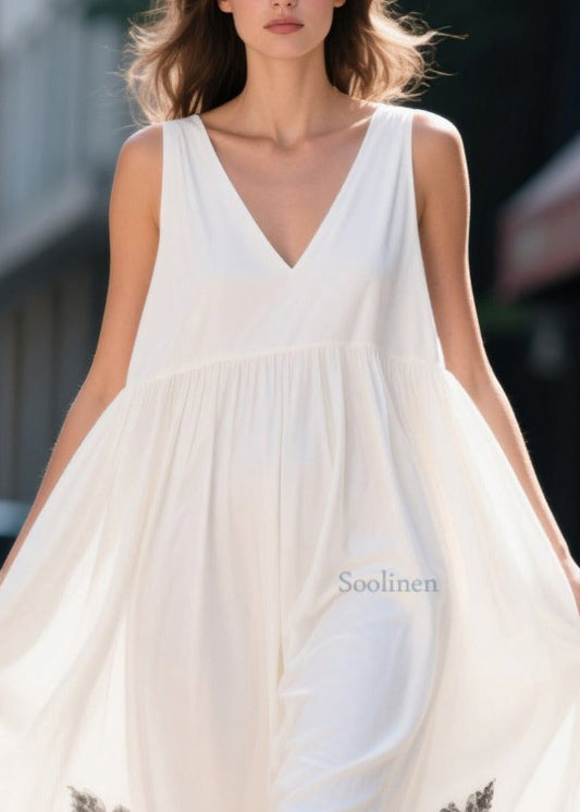 Boho White Oversized Print Chiffon Long Dresses Summer