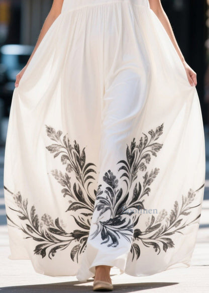 Boho White Oversized Print Chiffon Long Dresses Summer