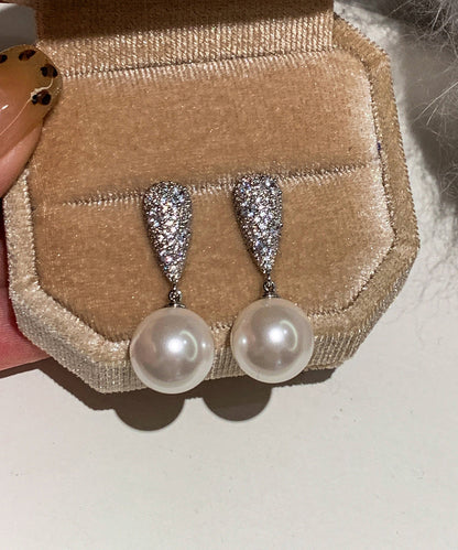 Boho White Pearl Fine Zircon Drop Earrings