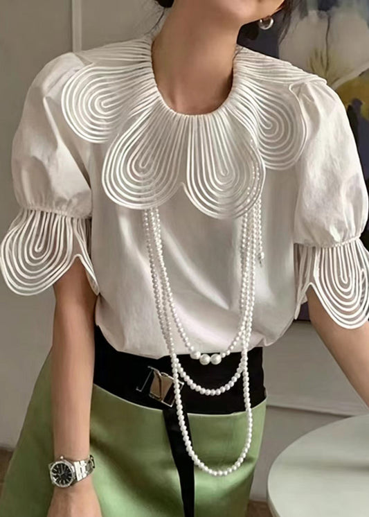 Boho White Puff Sleeve Petal Cotton Shirt Top