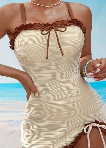Boho White Ruffled Patchwork Swimwear Lingerie Set