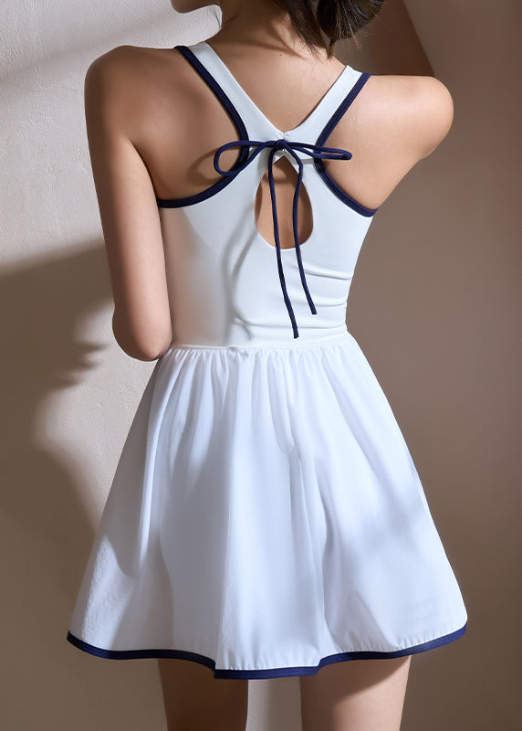 Boho White U Neck Hollow Out Tennis Dress Workout Summer