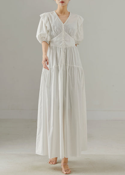 Boho White V Neck Patchwork Cotton Party Dress Summer