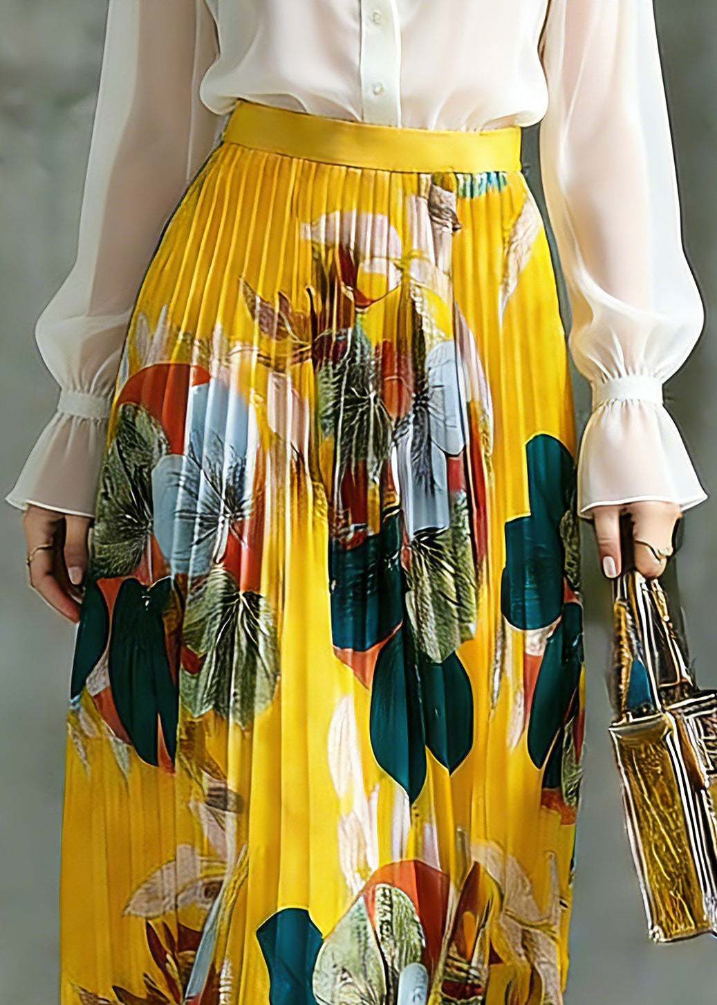 Boho Yellow Elastic Waist A Line Skirt Spring