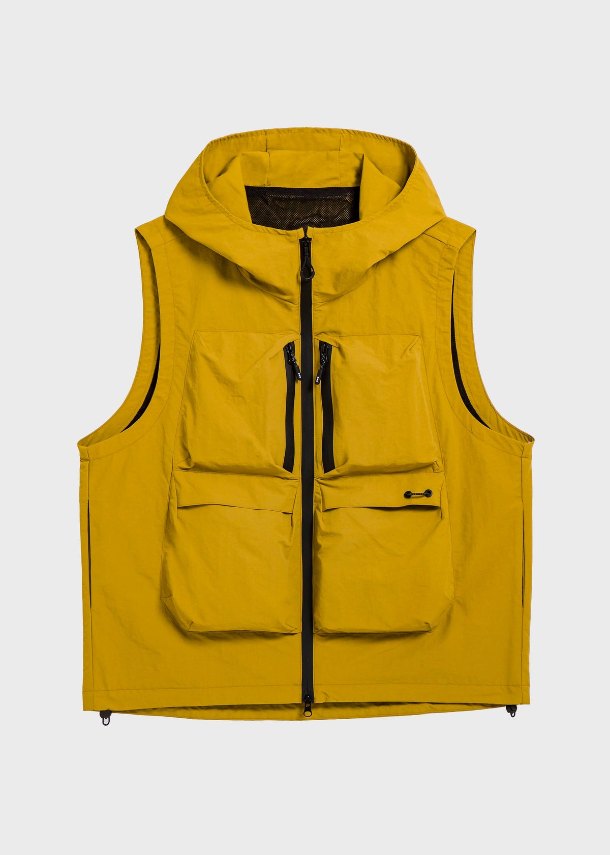 Boho Yellow Hooded Zippered Drawstring Vests Fall