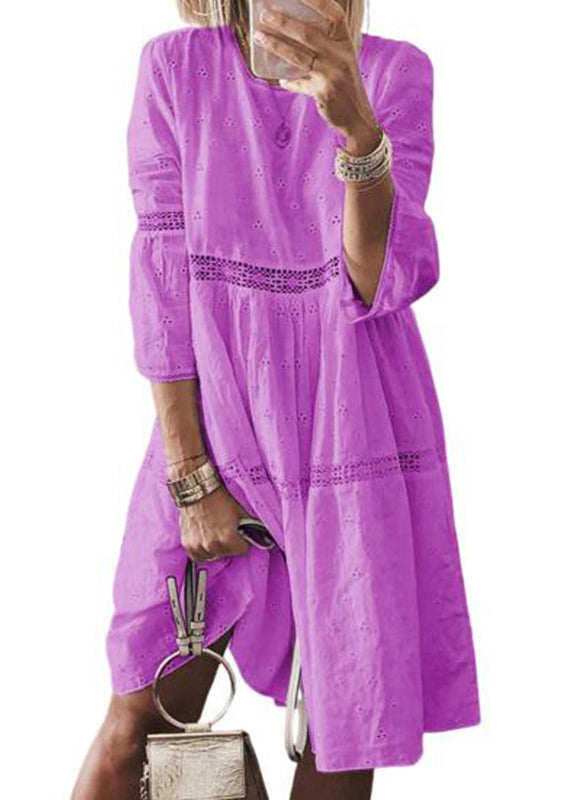 Boho Yellow O-Neck Hollow Out Long Dresses Bracelet Sleeve