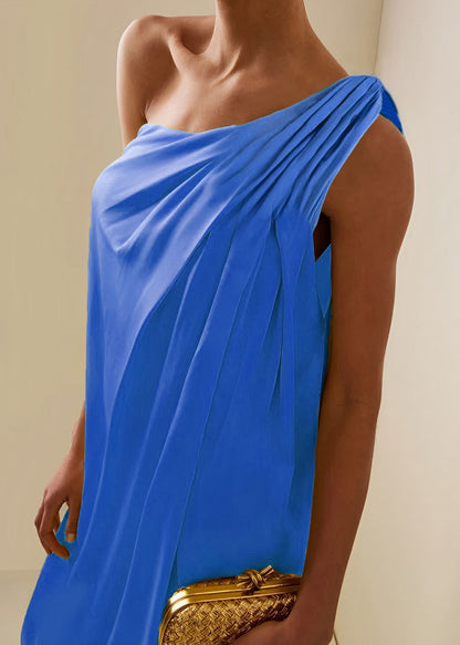 Boho Yellow One Shoulder Asymmetrical Wrinkled Maxi Dresses Summer