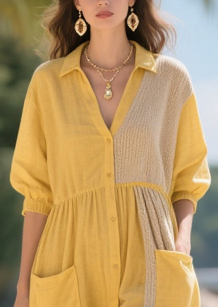 Boho Yellow Oversized Patchwork Cotton Dresses Summer