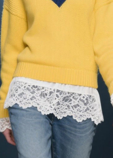 Boho Yellow V Neck Warm Knitted Tops Winter