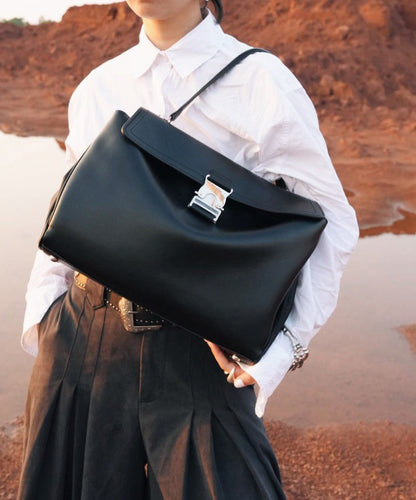 Boutique  Black Large Capacity Durable Calf Leather Shoulder Bag