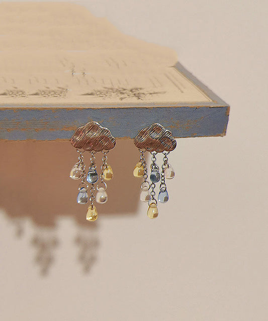 Boutique Alloy Colored Glaze Water Droplet Tassel Asymmetrical Drop Earrings