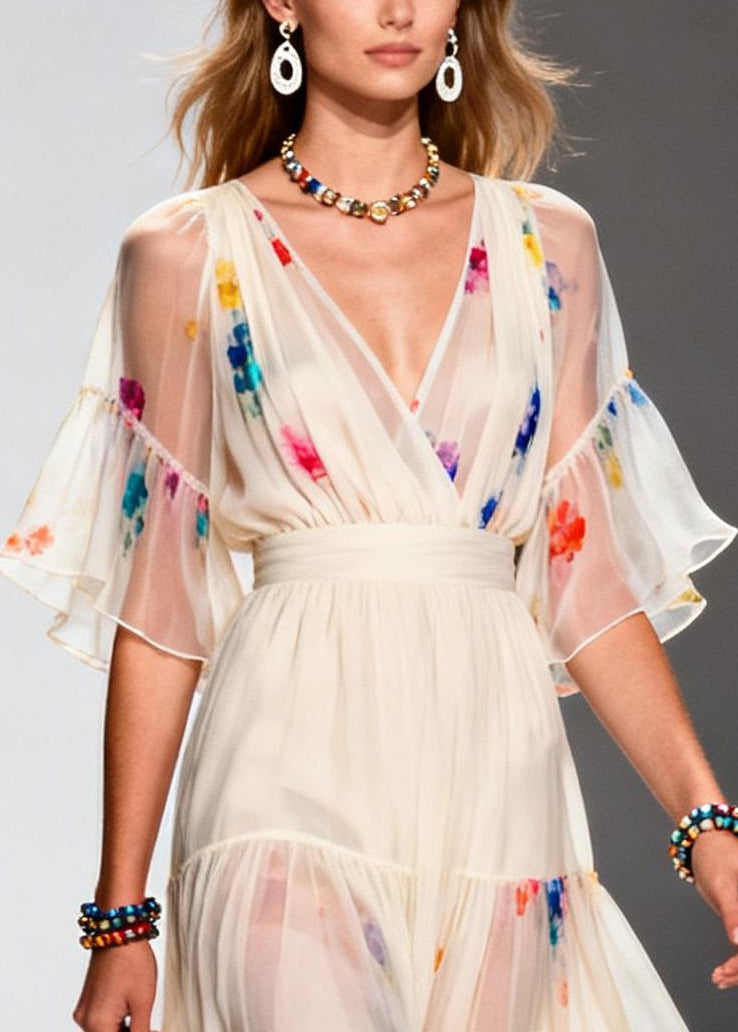 Boutique Apricot Print Chiffon Tunic Dresses Summer