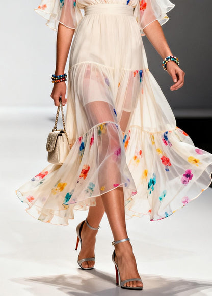Boutique Apricot Print Chiffon Tunic Dresses Summer