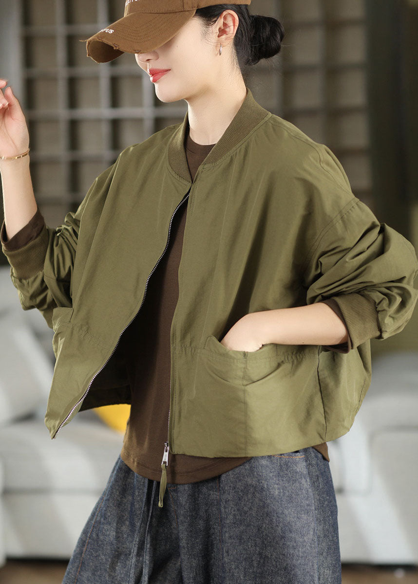 Boutique Army Green Oversized Pockets Cotton Coats Fall