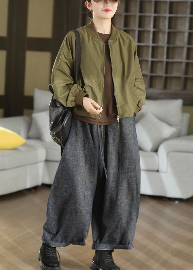 Boutique Army Green Oversized Pockets Cotton Coats Fall