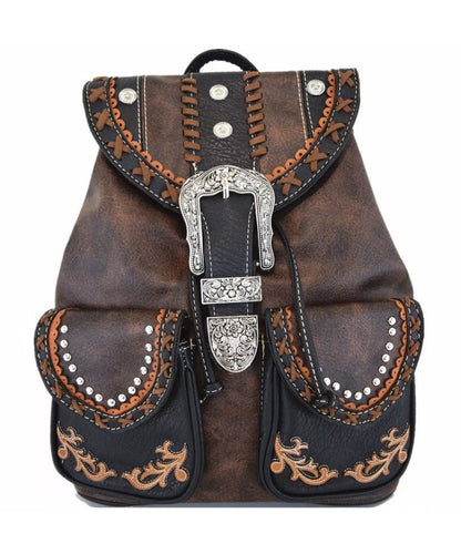 Boutique Beige Rivet Patchwork Faux Leather Backpack Bag