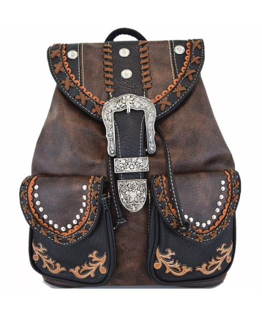 Boutique Beige Rivet Patchwork Faux Leather Backpack Bag