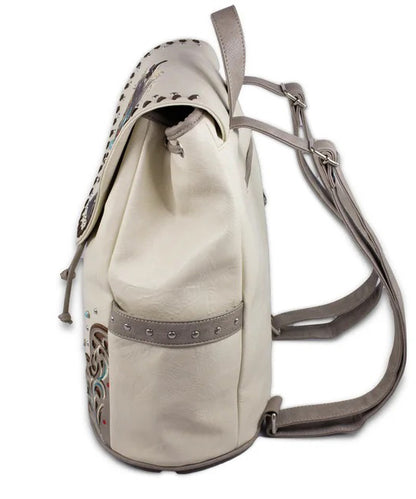 Boutique Beige Rivet Patchwork Faux Leather Backpack Bag