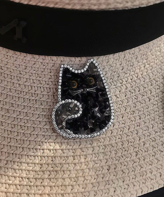 Boutique Black Alloy Crystal Zircon Cat Brooches