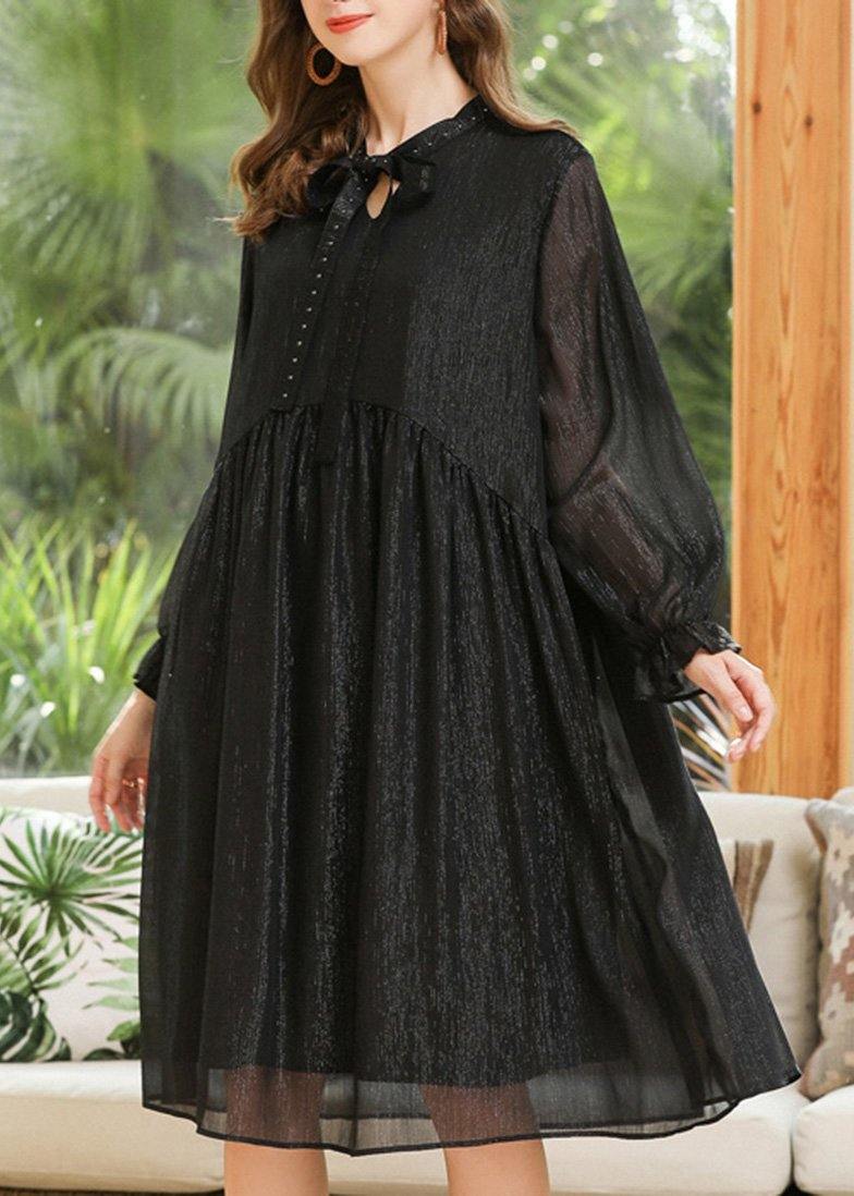 Boutique Black Chiffon Rivet Summer Long Dresses - SooLinen
