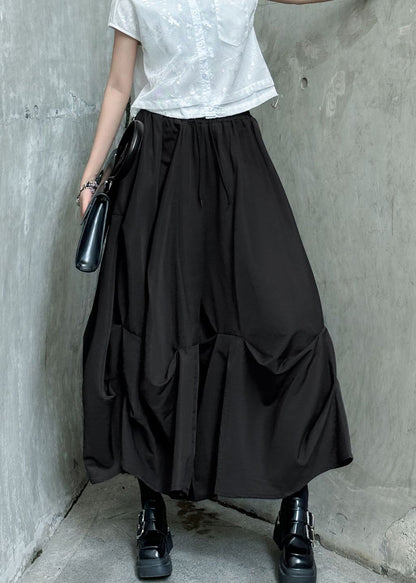 Boutique Black High Waist Patchwork Wrinkled Cotton Skirts Summer