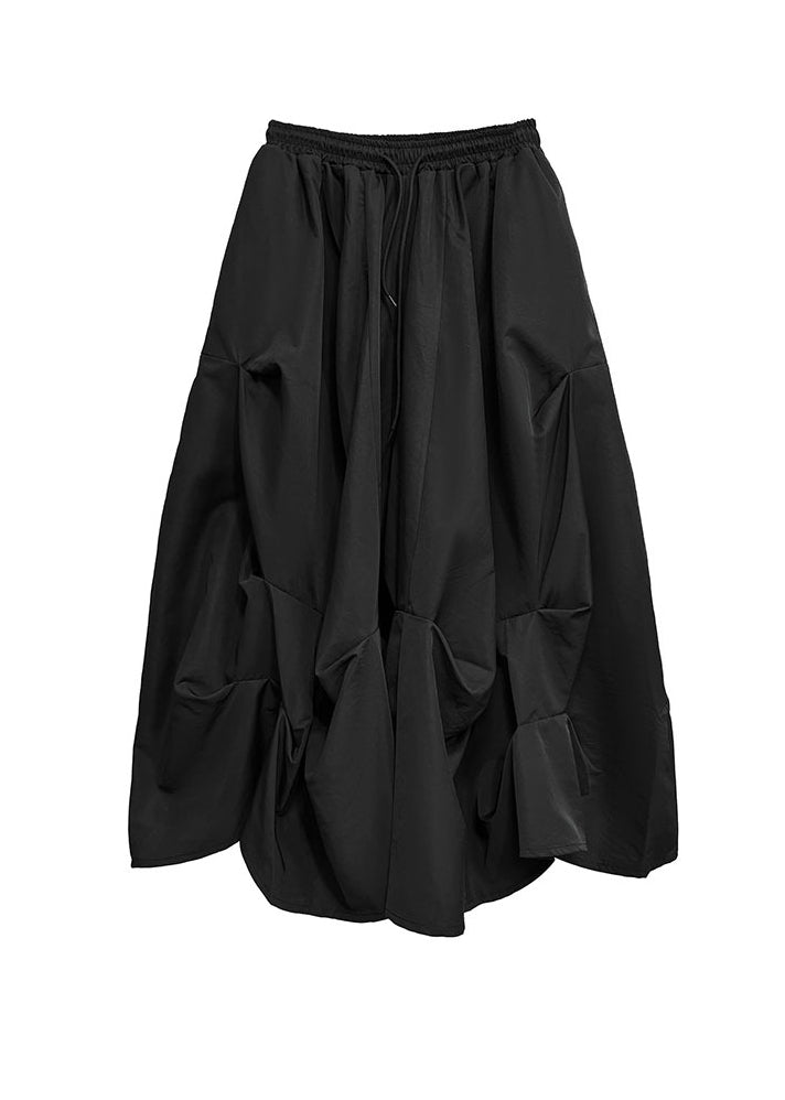 Boutique Black High Waist Patchwork Wrinkled Cotton Skirts Summer