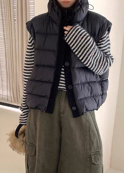 Boutique Black Hooded Fine Cotton Filled Women Witner Vests