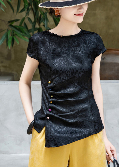 Boutique Black Jacquard Wrinkled Silk Tank Summer