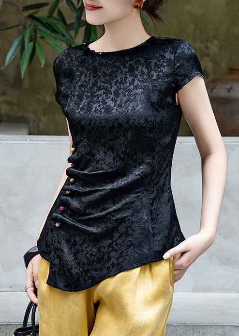 Boutique Black Jacquard Wrinkled Silk Tank Summer