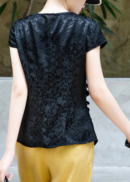 Boutique Black Jacquard Wrinkled Silk Tank Summer