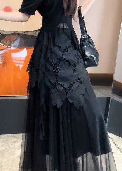 Boutique Black Lace Floral Patchwork Tulle Skirts Summer