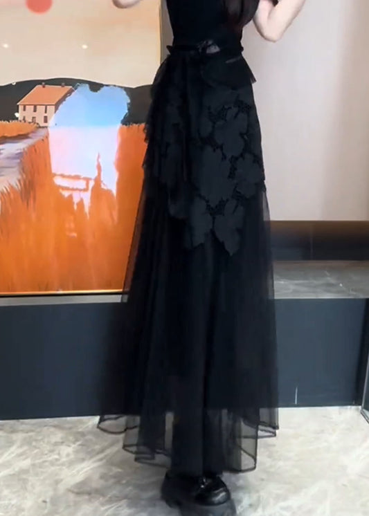 Boutique Black Lace Floral Patchwork Tulle Skirts Summer