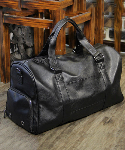 Boutique Black Large Capacity Faux Leather Duffel Bag