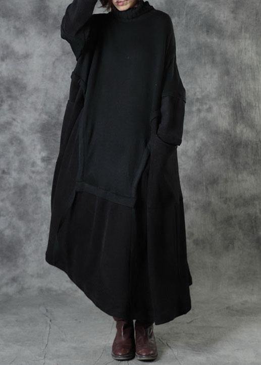 Boutique Black Loose Pockets Winter Corduroy Long Dress Sweater - SooLinen