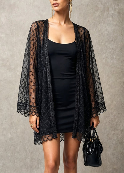 Boutique Black Nail Bead Loose Lace Cardigans Fall