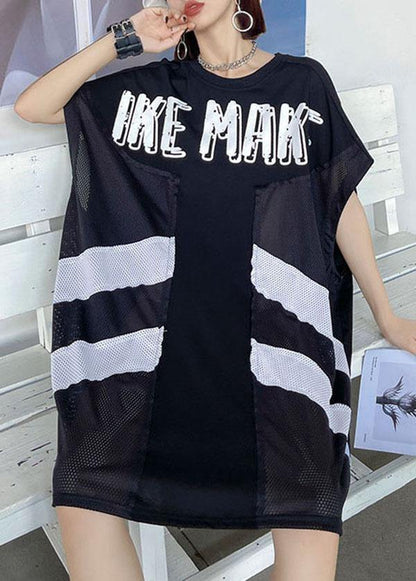 Boutique Black O-Neck Patchwork Sleeve less Dress - SooLinen