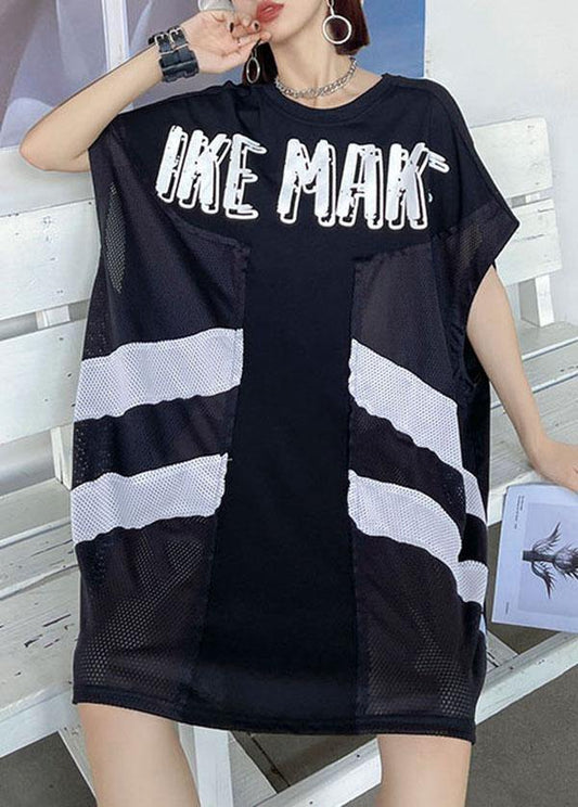 Boutique Black O-Neck Patchwork Sleeve less Dress - SooLinen