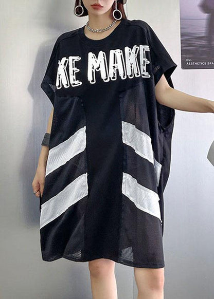 Boutique Black O-Neck Patchwork Sleeve less Dress - SooLinen