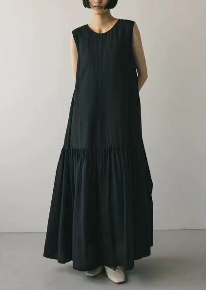 Boutique Black Oversized Patchwork Cotton Party Dress Sleeveless