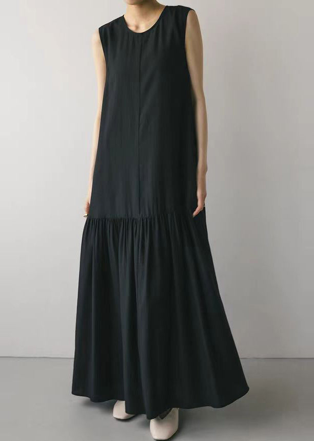 Boutique Black Oversized Patchwork Cotton Party Dress Sleeveless